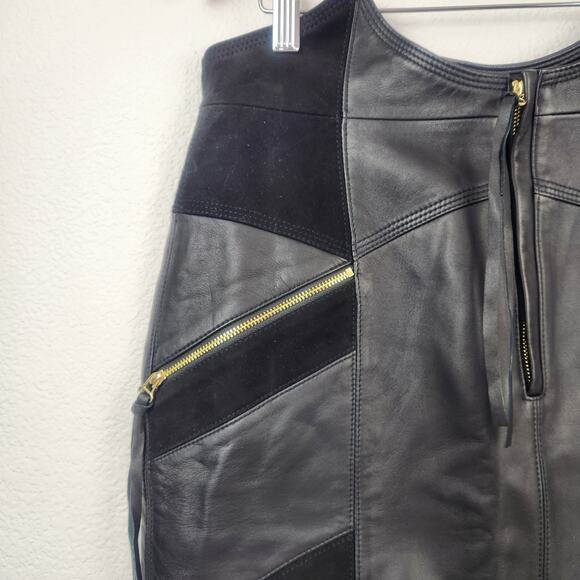 Retrofete Fae Patchwork Skirt Black Lamb Leather Goat Suede Size Large NWT - Picture 5 of 9
